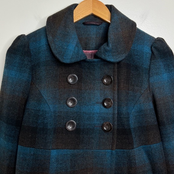 Neu Look Plaid Wool Blend Pea Coat Size 10 UK Size 38 EU Italian Fabric - Picture 3 of 15